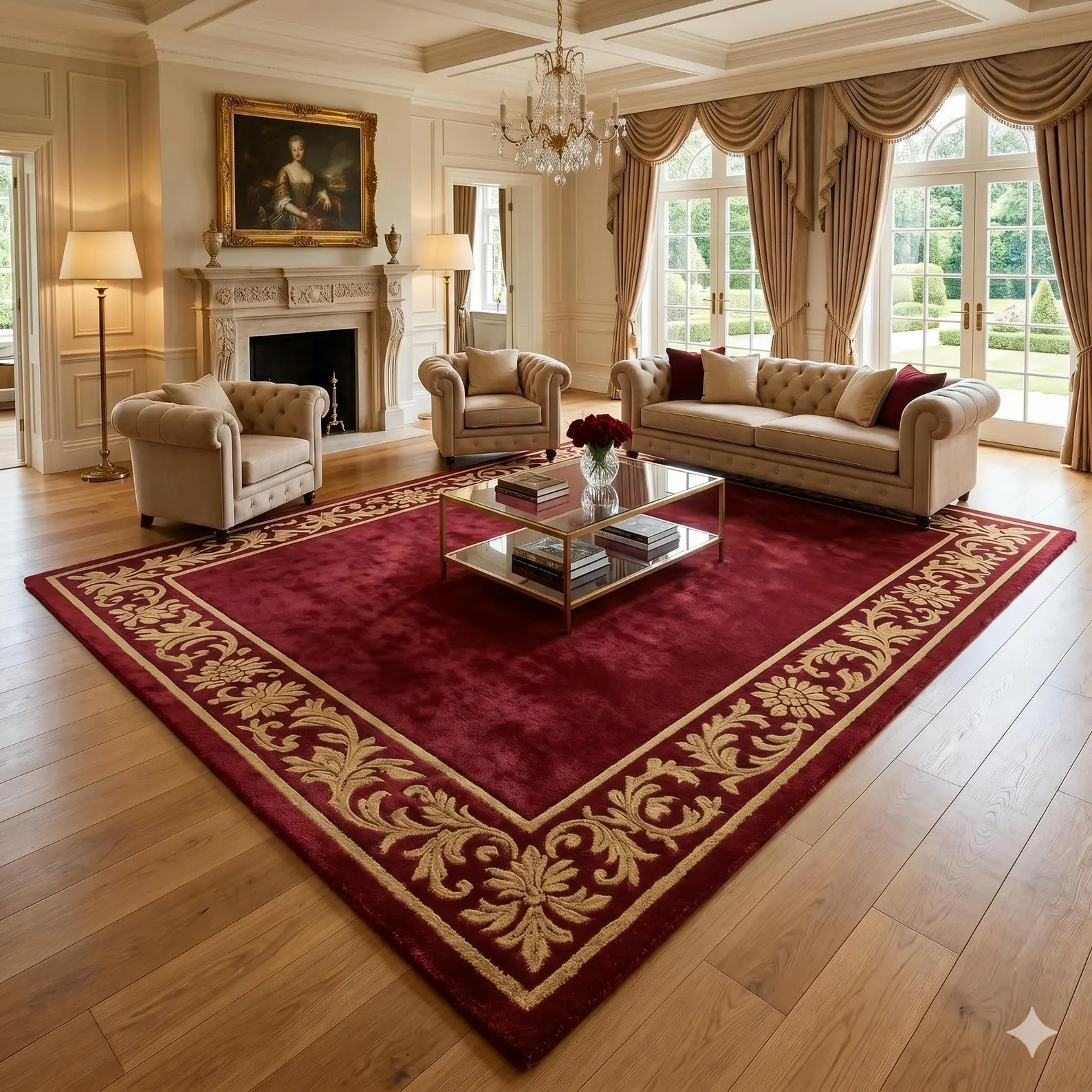 Luxury Red Floral Border Rug Classic